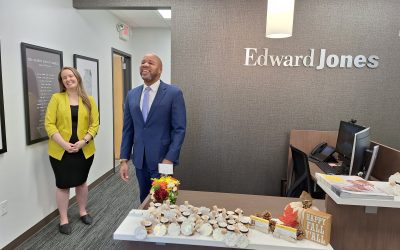 Ribbon-Cutting Delight: Chuck Richards and Tricia Earnest Embrace New Beginnings for Edward Jones office